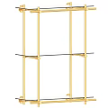 Golden Metal Frame Storage Shelf Unit With Glass Shelves For Home Organization