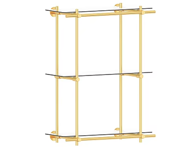 Golden Metal Frame Storage Shelf Unit With Glass Shelves For Home Organization 3d model