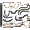 Industrial Flexible Pipes And Hoses With Black Orange Color And Metal Fittings
