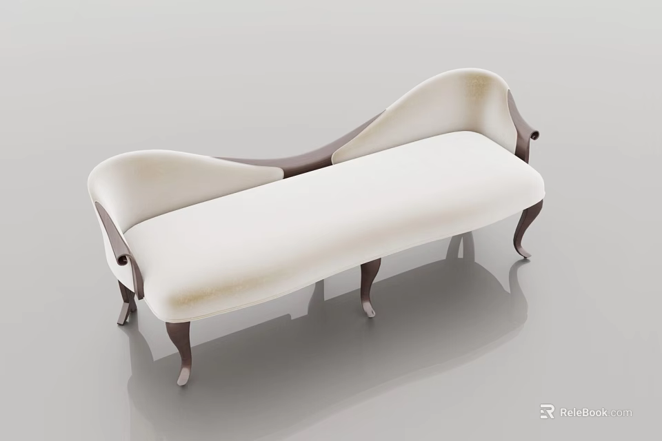 Elegant White Upholstered Leisure Chair With Curved Design And Wooden Legs 3d model 