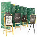 Art Easels And Chalkboards On Green Doodle Backdrops 3d model