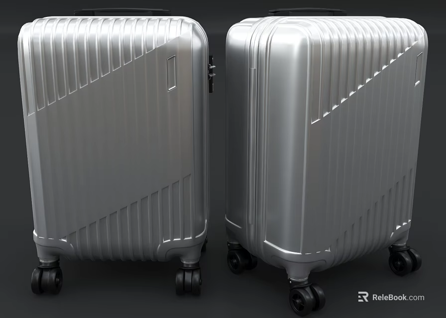 Durable Silver Hard Shell Suitcases With Striped Design And Rolling Wheels 3d model 