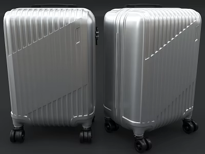 Durable Silver Hard Shell Suitcases With Striped Design And Rolling Wheels 3d model