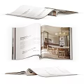 Open fashion magazine pages featuring clothing displays and home decor elements