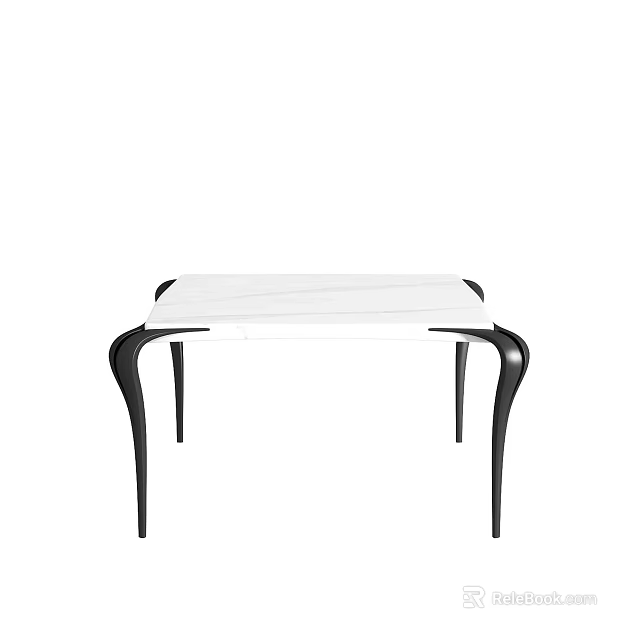 Modern Dining Table With White Tabletop And Black Curved Legs Design 3d model 
