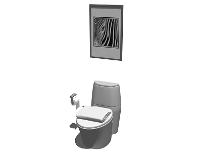 Modern Toilet In Bathroom Interior With Toilet Paper Holder And Decorative Painting 3d model