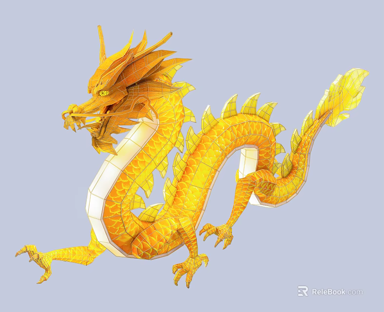 Traditional Chinese Golden Dragon Shaped Lantern with Intricate Design and Decorative Features 3d model 