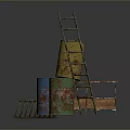 Rustic Industrial Scenery Featuring Colorful Barrels Wooden Platform And Ladder