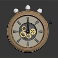 Vintage Mechanical Clock Design With Brass Frame Exposed Gears And White Knobs