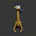 3D Game Character With Long Neck Two Heads Yellow Purple Body White Horns Purple Tips
