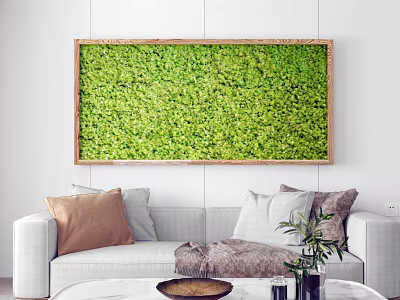 Living Green Wall With Wooden Frame In Indoor Living Room Sofa Decor 3d model