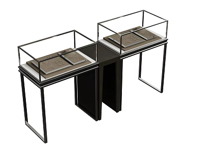 Jewelry Store Interior With Modern Black Frame Glass Display Cases And Brown Padding 3d model