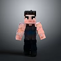 Pixel Art Man with Black Hair and Dark Clothing in Minecraft Block Design