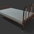 Classic Single Bed with Metal Frame and Ornate Railings Light Grid Mattress