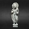Standing Stone Buddha Statue With Robes Halo And Carved Base