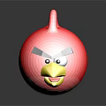Red Angry Bird Cartoon Character With Black Eyebrows And Yellow Beak On Reflective Background
