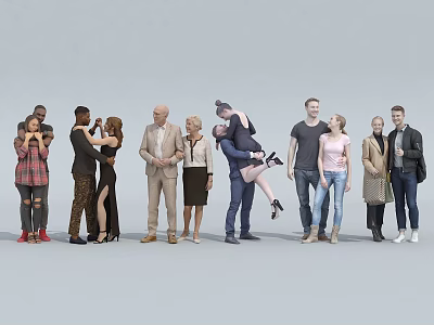 Group of Diverse People Standing Together With Different Poses And Clothing Styles 3d model