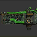 Detailed Industrial Mechanical Device with Green Pipes and Decorative Metal Elements