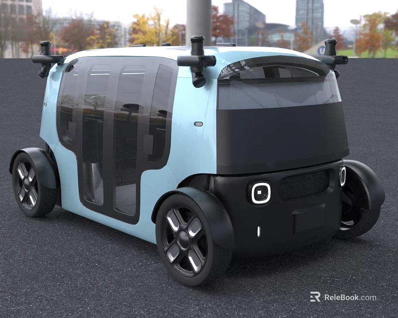 Light Blue Modern Urban Car With Large Windows And Black Accents 3d model 