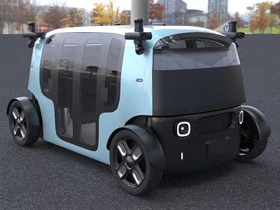 Light Blue Modern Urban Car With Large Windows And Black Accents 3d model