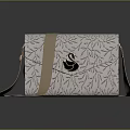 Women's Crossbody Bag With Leaf Pattern White Background Black Swan Buckle Beige Strap