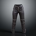 Black Leather Pants With Front Zipper And White Side Stripes Ankle Buckles