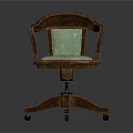 Wooden Frame Office Chair With Armrests Light Green Padded Seat And Backrest Star Shaped Base