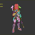 Futuristic Warrior Character In Standing Pose With Armor Spear And Ornamental Details