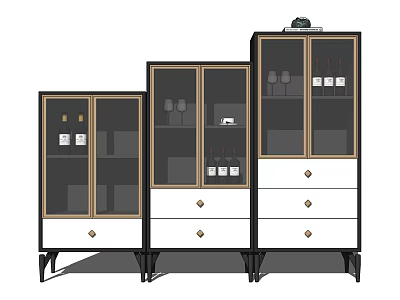 Modern Elegant Wine Cabinet with Glass Doors Golden Frames and Wine Storage 3d model