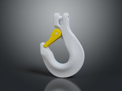 White Hook with Yellow Lever and Reflective Surface on Dark Background 3d model