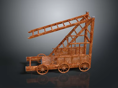 Ancient Wooden Siege Ladder Cart Structure With Wheels And Historical Design 3d model