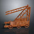 Ancient Wooden Siege Ladder Cart Structure With Wheels And Historical Design