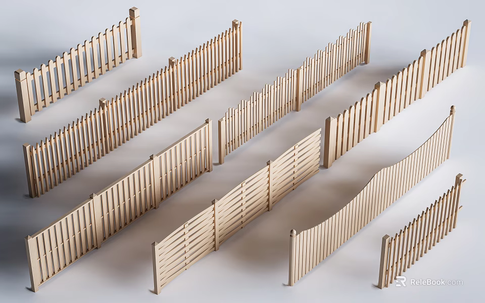 Wooden Railings In Various Straight And Curved Designs For Outdoor Spaces 3d model 