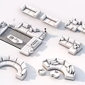 Modern Sofa Coffee Table Combination With Various Colors Curved And L Shaped Styles 3d model
