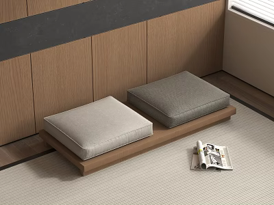 Comfortable Gray Cushions On Wooden Base For Japanese Style Home Decor 3d model