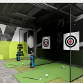Indoor Golf Sports Equipment in Modern Practice Space with Targets Net and Golf Balls