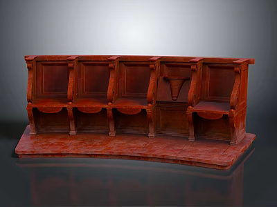 Red Carved Wooden Leisure Chairs With Multiple Seats On Platform Base Against Gray Background 3d model