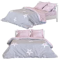 Double Bed With Pink And Gray Star Pattern Bedding And White Frame 3d model