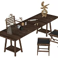 Wooden Functional Table With Minimalist Design Matching Chairs Eagle Sculpture Vase And Tea Sets