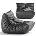 Modern Black Leather Single Chair With Pleated Design And Gray Cushion