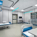 Modern Hospital Ward Interior With Medical Beds Equipment Cabinets And Ceiling Lights