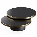 Modern Coffee Table With Two Tier Round Tabletop Gold Trim And Black Cylindrical Base 3d model