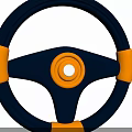 Car Steering Wheel With Black And Orange Accents And Central Round Button