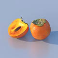 Fresh Ripe Persimmons on Black Plate with Green Leaf Decoration
