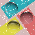 Colorful Basketballs In Blue Pink Yellow On Colored Mats With Decorative Beads