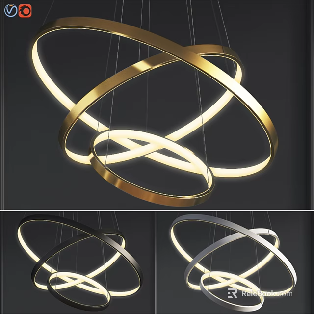 Modern Intertwined Circular Ring Chandelier With Illuminated Gold Finish For Interior Lighting 3d model 