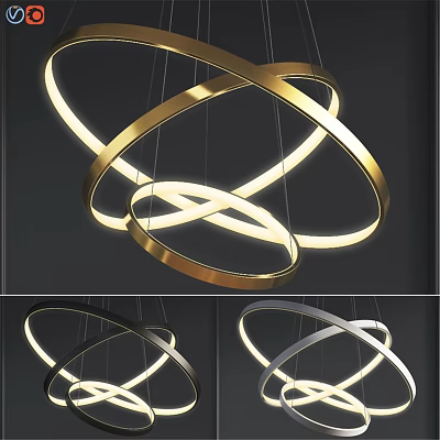 Modern Intertwined Circular Ring Chandelier With Illuminated Gold Finish For Interior Lighting 3d model