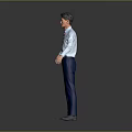 A Man With Arms Outstretched In Light Blue Shirt Purple Striped Tie Blue Striped Pants