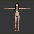Woman In Black Bikini Standing With Arms Outstretched On Grey Background