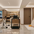 Modern Entertainment Room With Gym Equipment Home Theater And Kids Teepee